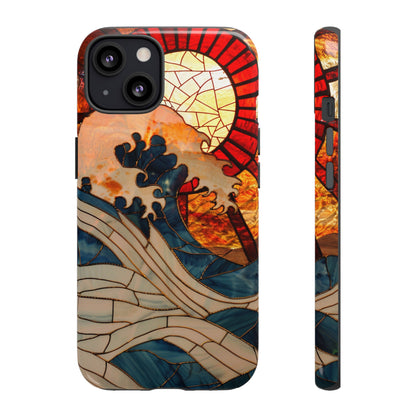 Japanese Rising Sun Phone Case Stained Glass Ocean Wave