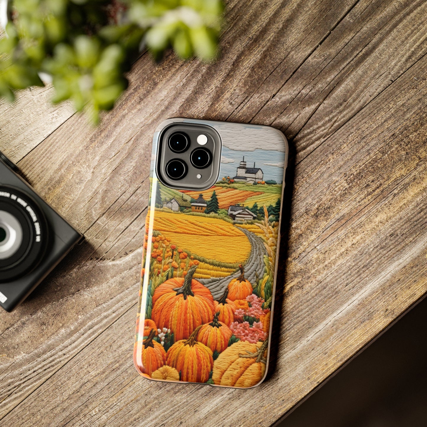 Harvest Hues: Halloween Pumpkin Patch | Embroidered Landscape for iPhone Range