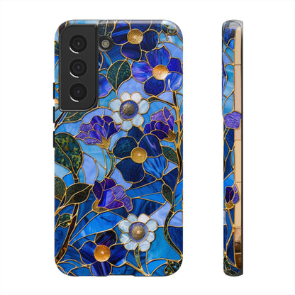 Blue Floral Stained Glass Gold Inlay Wild Flowers Phone Case