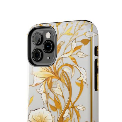 Gold floral Elegance: Art Deco Stained Glass iPhone Case | Vintage Glamour & Modern Protection for iPhone Models 11 through 14 Pro Max