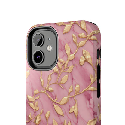 iPhone 14 Case Alluring Elegance: Pink & Gold Leaf Tough iPhone Case