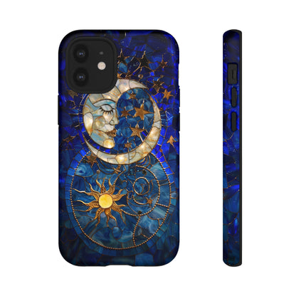 Celestial Stained Glass Moon and Stars Phone Case, Night Sky iPhone 15 Case