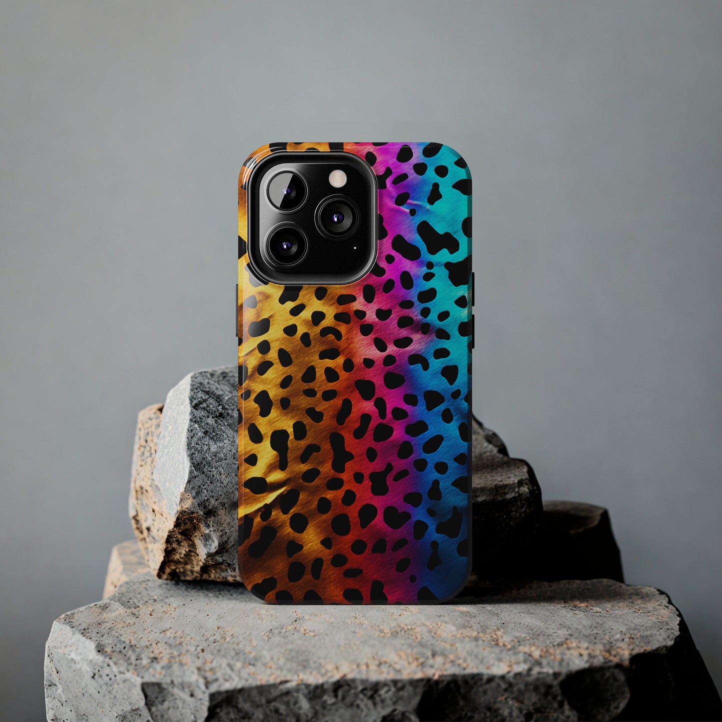 Kaleidoscopic Wild: Psychedelic Rainbow Leopard Print | Dazzling iPhone Case