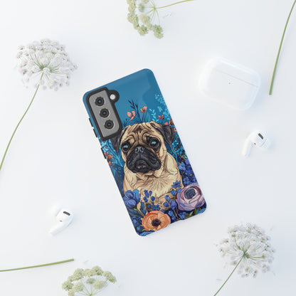 Cute Pug Dog Blue Floral Design Phone Case