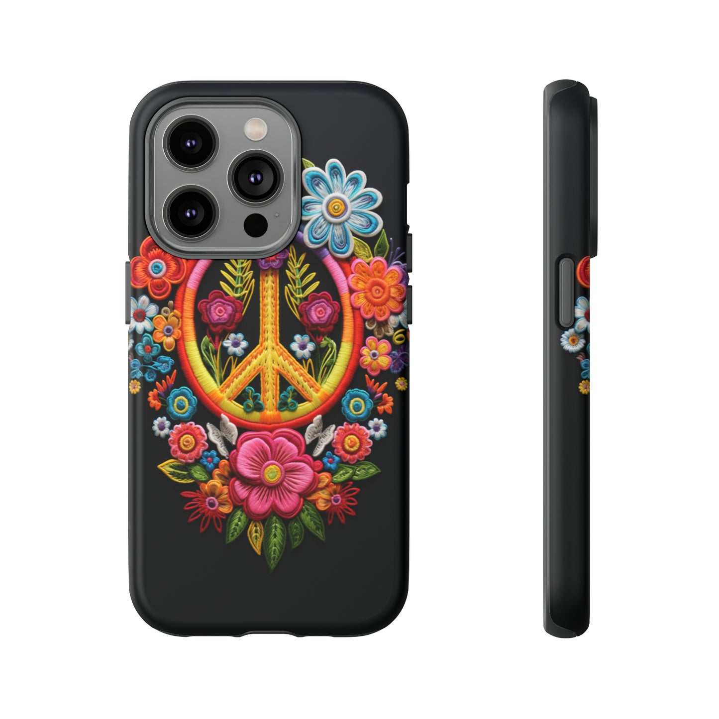 Peace Sign Embroidery Floral Hippie Style Phone Case