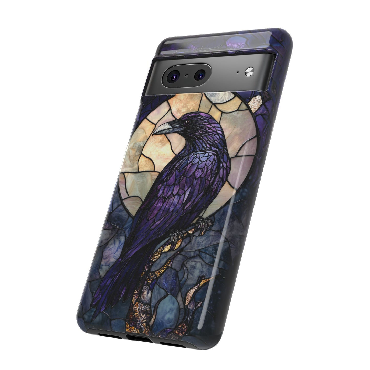 Halloween Phone Case Purple Raven Stained Glass Style Spooky Moon Phone Cover