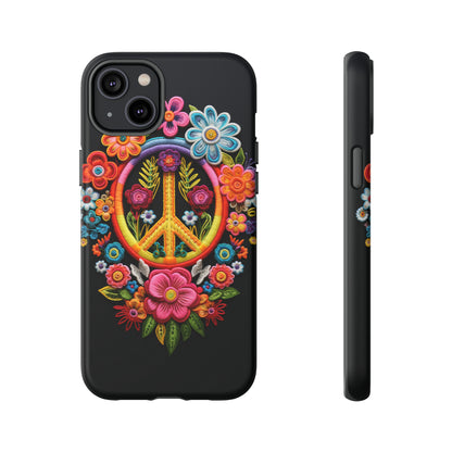 Peace Sign Embroidery Floral Hippie Style Phone Case