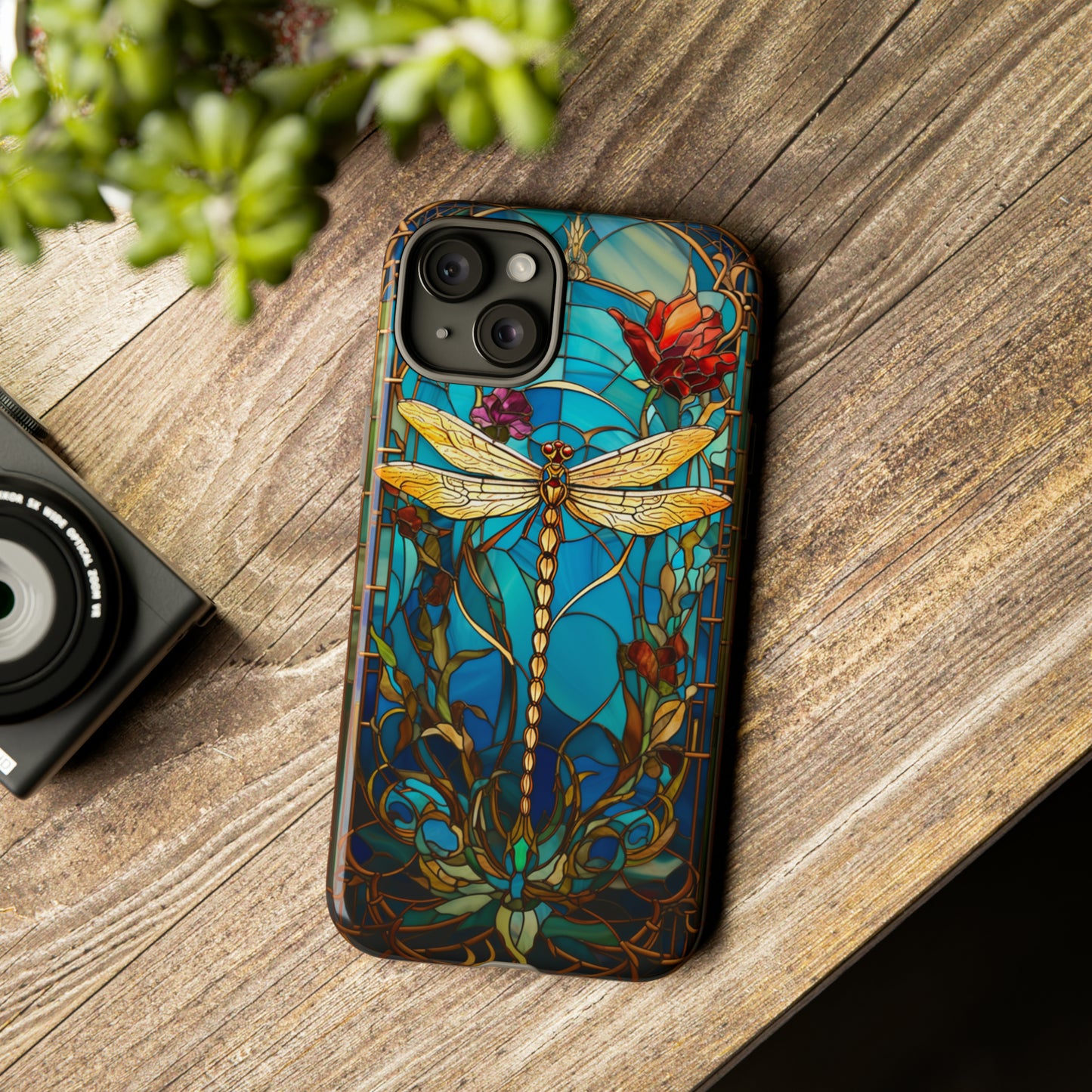 Vintage Art Nouveau Stained Glass Dragonfly Phone Case