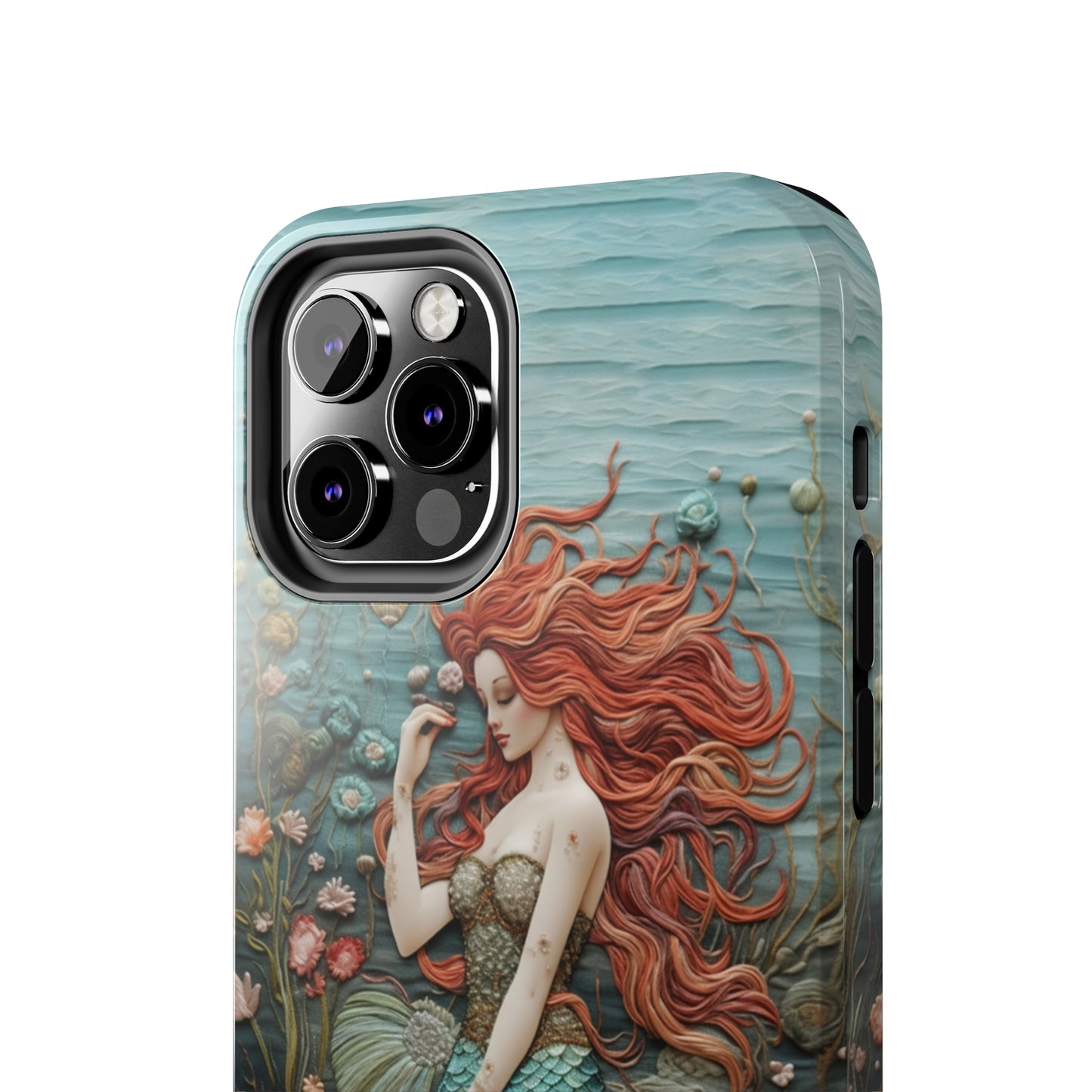 Siren's Song: Mermaid Elegance Apple Phone Case | Embroidery-Inspired iPhone Case