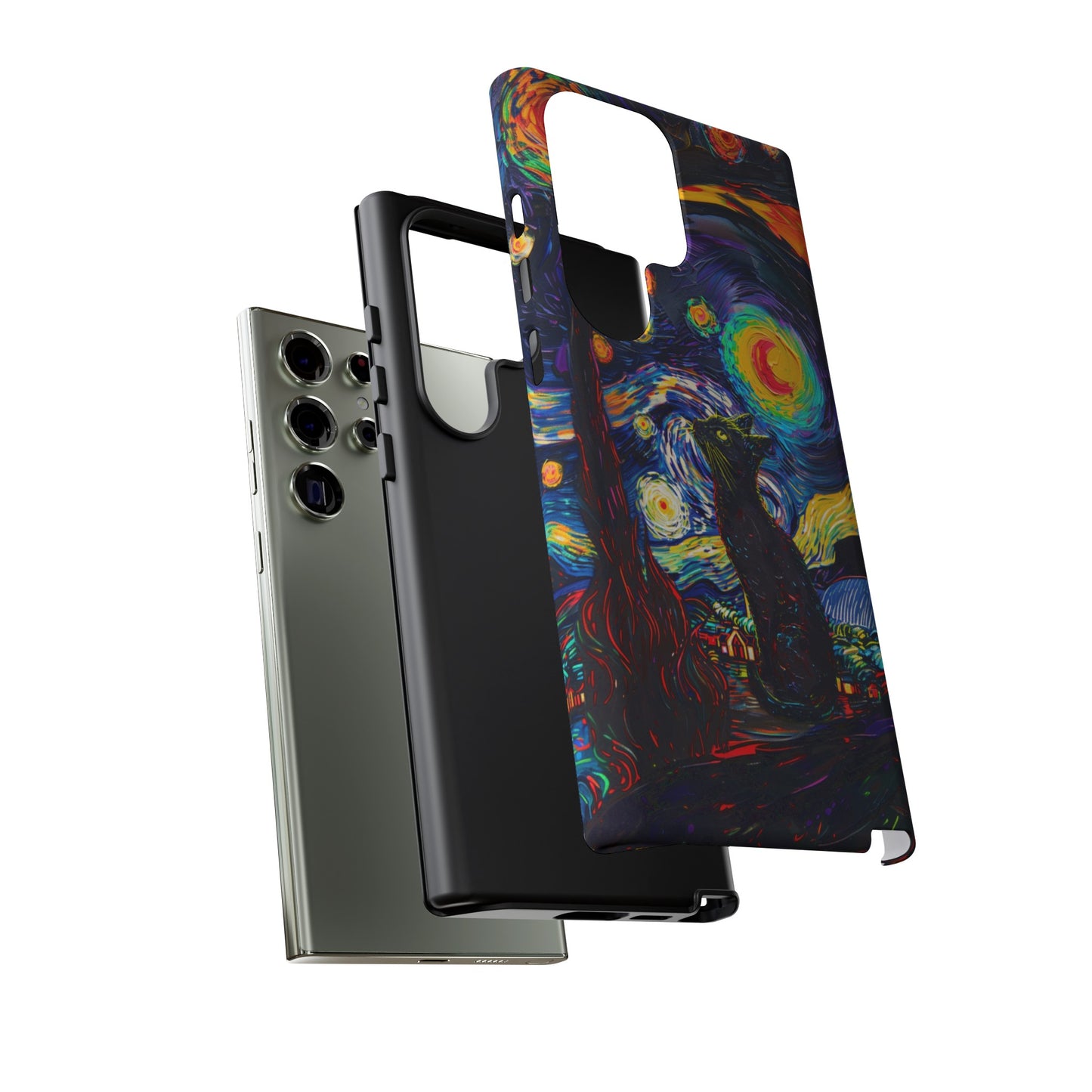 Starry Night Black Cat Van Gogh Painting Art Phone Case