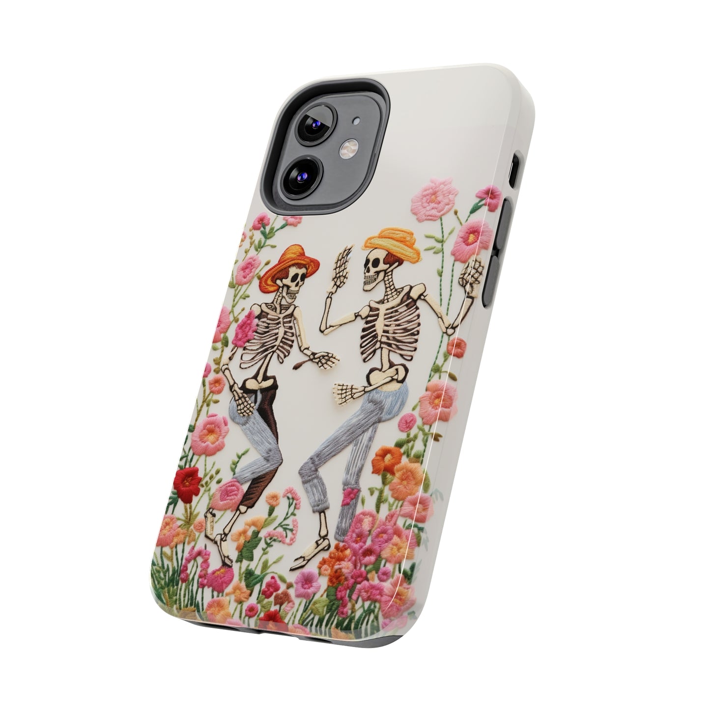 Dancing Halloween Skeletons Embroidery iPhone Case | iPhone X to iPhone 14 Pro Max