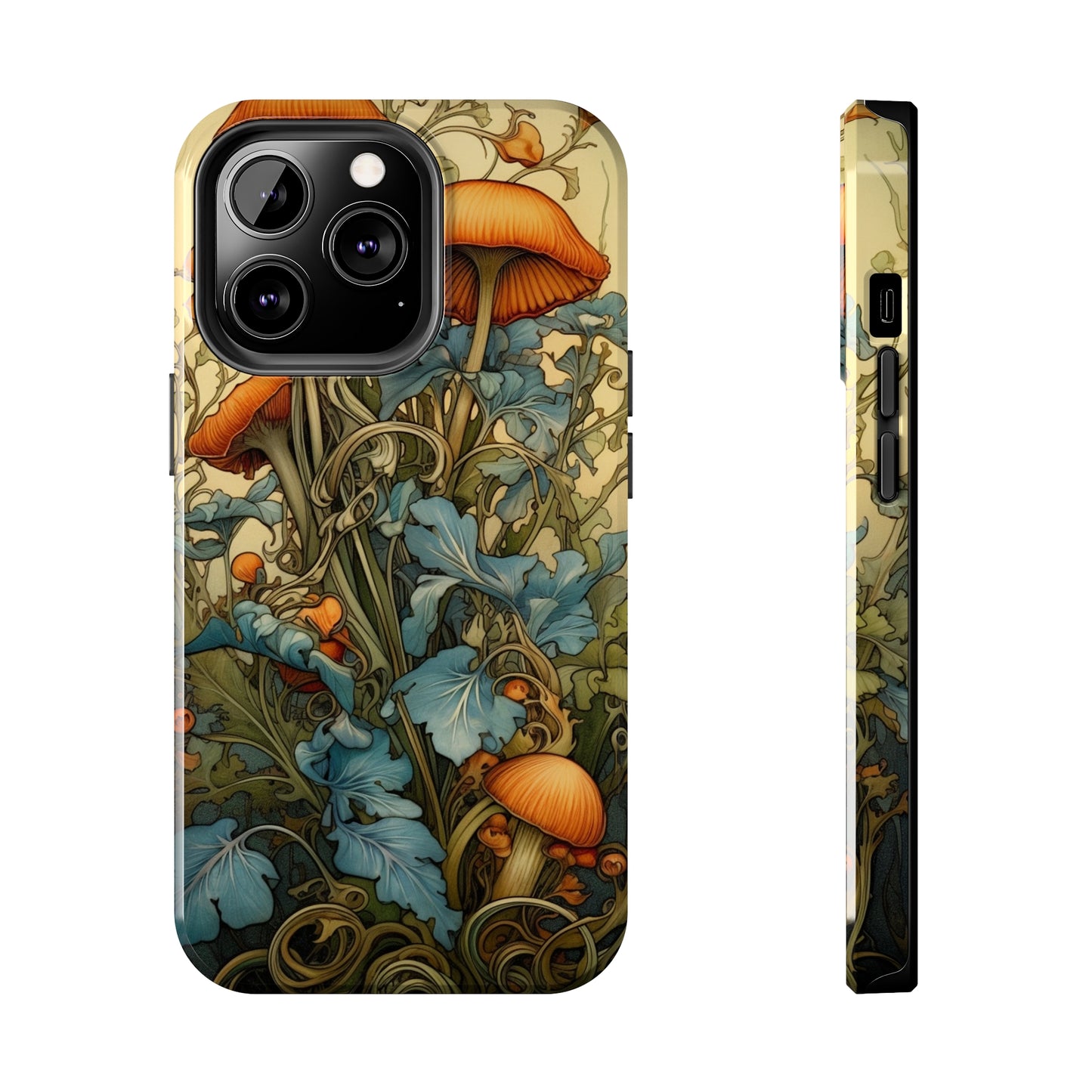 Vintage Mushroom iPhone Case Floral Aesthetic Art Nouveau Retro Phone Tough Case iPhone 14 Plus 13 12 7 8 SE Hippie Boho Style