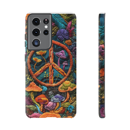 Embroidery Style Magic Mushrooms and Peace Sign Phone Case