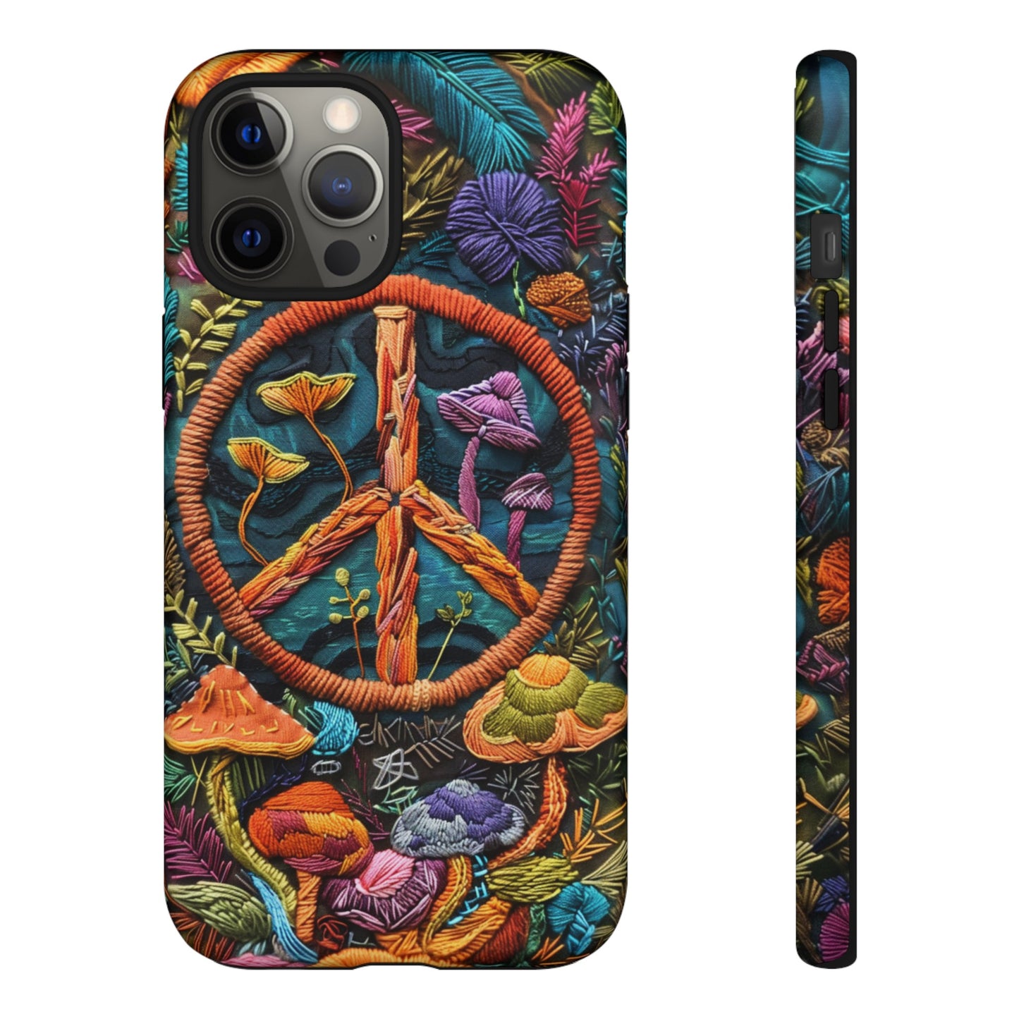 Embroidery Style Magic Mushrooms and Peace Sign Phone Case