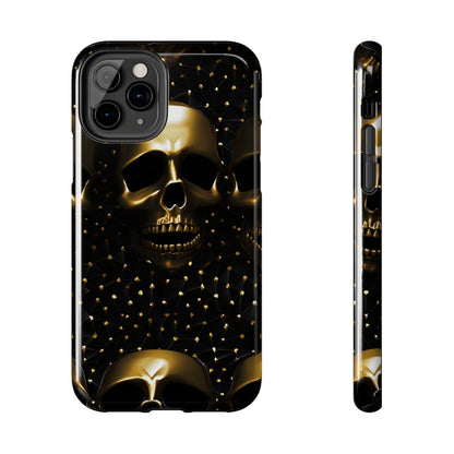 iPhone Tough Case | Dark Decadence: Gothic Gold Skulls and Studs  | Unveil Your Edgy Elegance