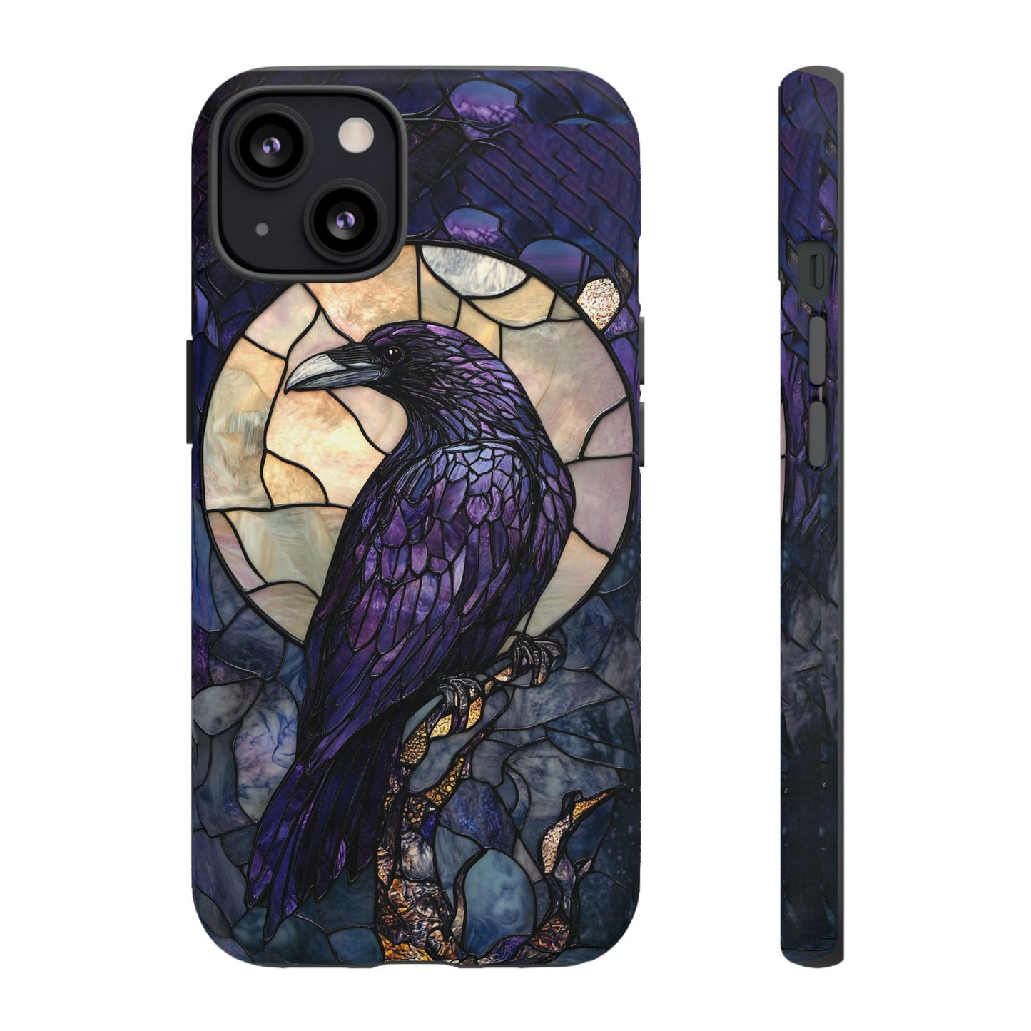 Halloween Phone Case Purple Raven Stained Glass Style Spooky Moon Phone Cover