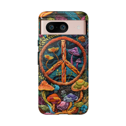 Embroidery Style Magic Mushrooms and Peace Sign Phone Case