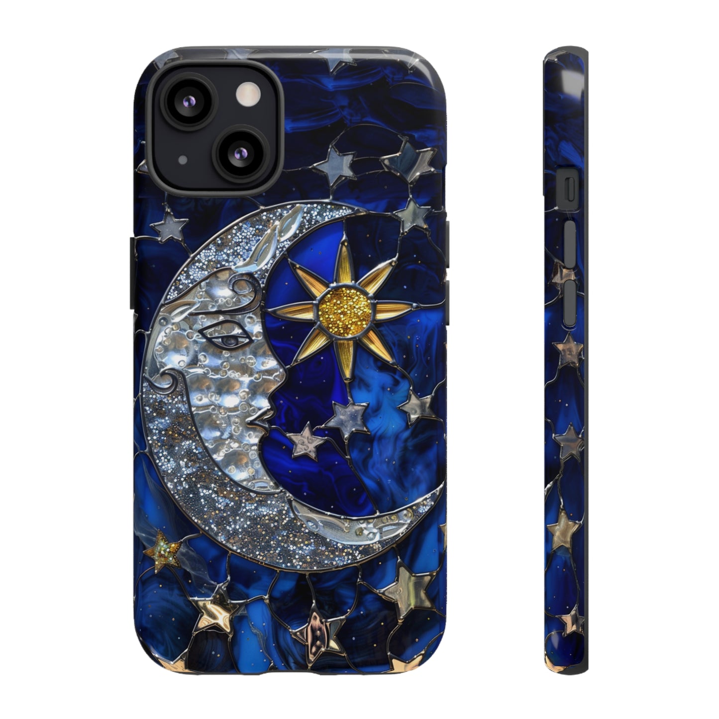 Cosmic Moon & Stars Stained Glass Starry Night Phone Case