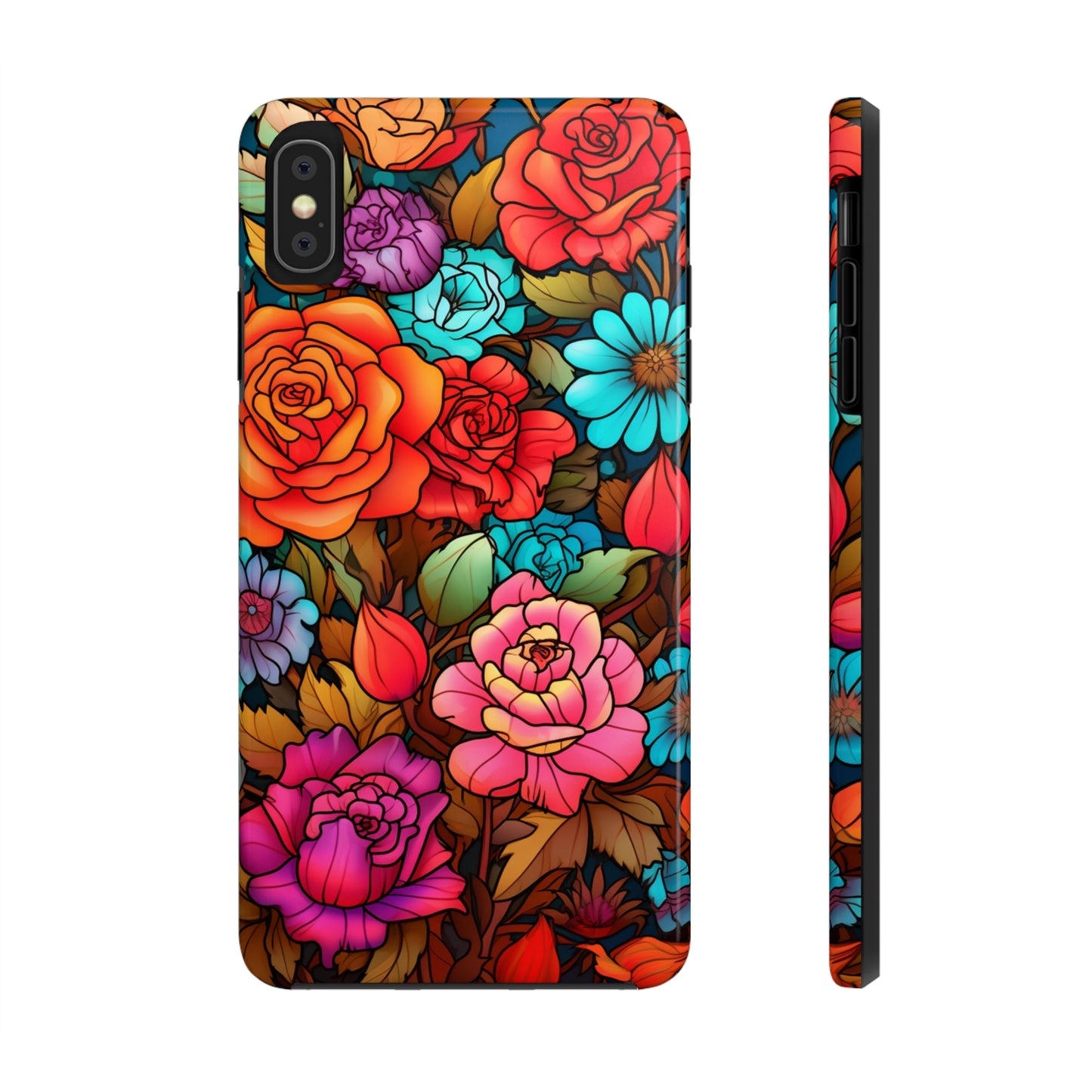 Stained Glass Tough iPhone Case | Trippy Psychedelic Flowers Floral Aesthetic Retro iPhone 14 Plus 13 12 7 8 Se Trendy Hippie Boho