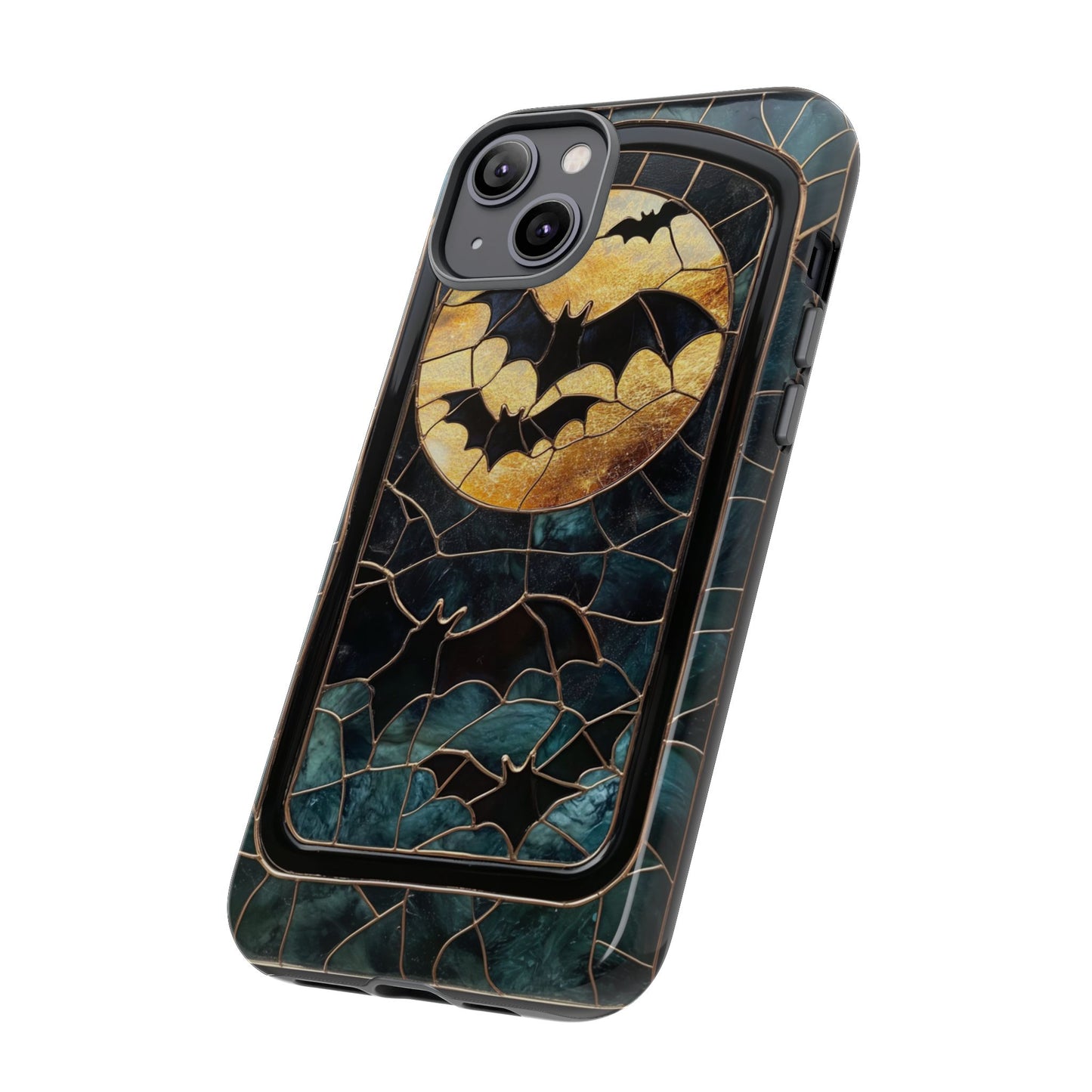 Halloween Phone Case Bats Stained Glass Style Spooky Moon Phone Cover