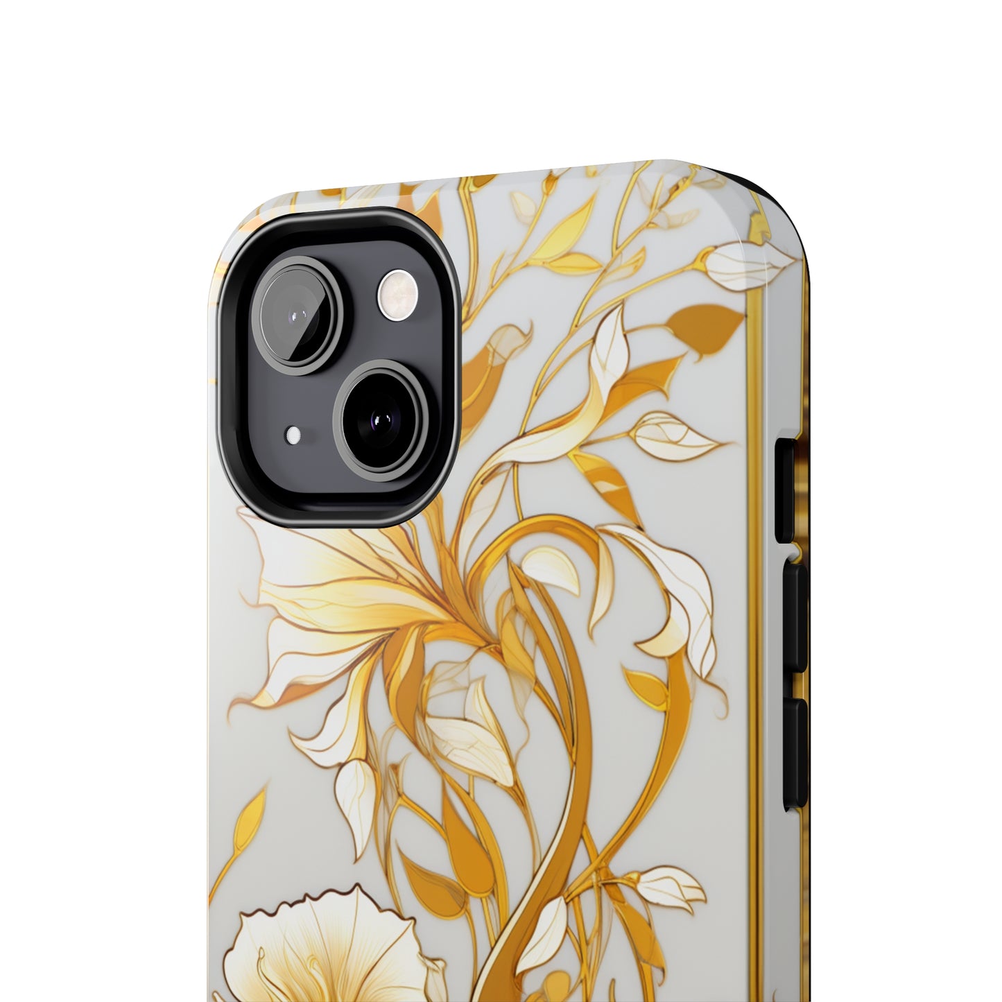 Gold floral Elegance: Art Deco Stained Glass iPhone Case | Vintage Glamour & Modern Protection for iPhone Models 11 through 14 Pro Max