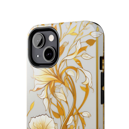 Gold floral Elegance: Art Deco Stained Glass iPhone Case | Vintage Glamour & Modern Protection for iPhone Models 11 through 14 Pro Max