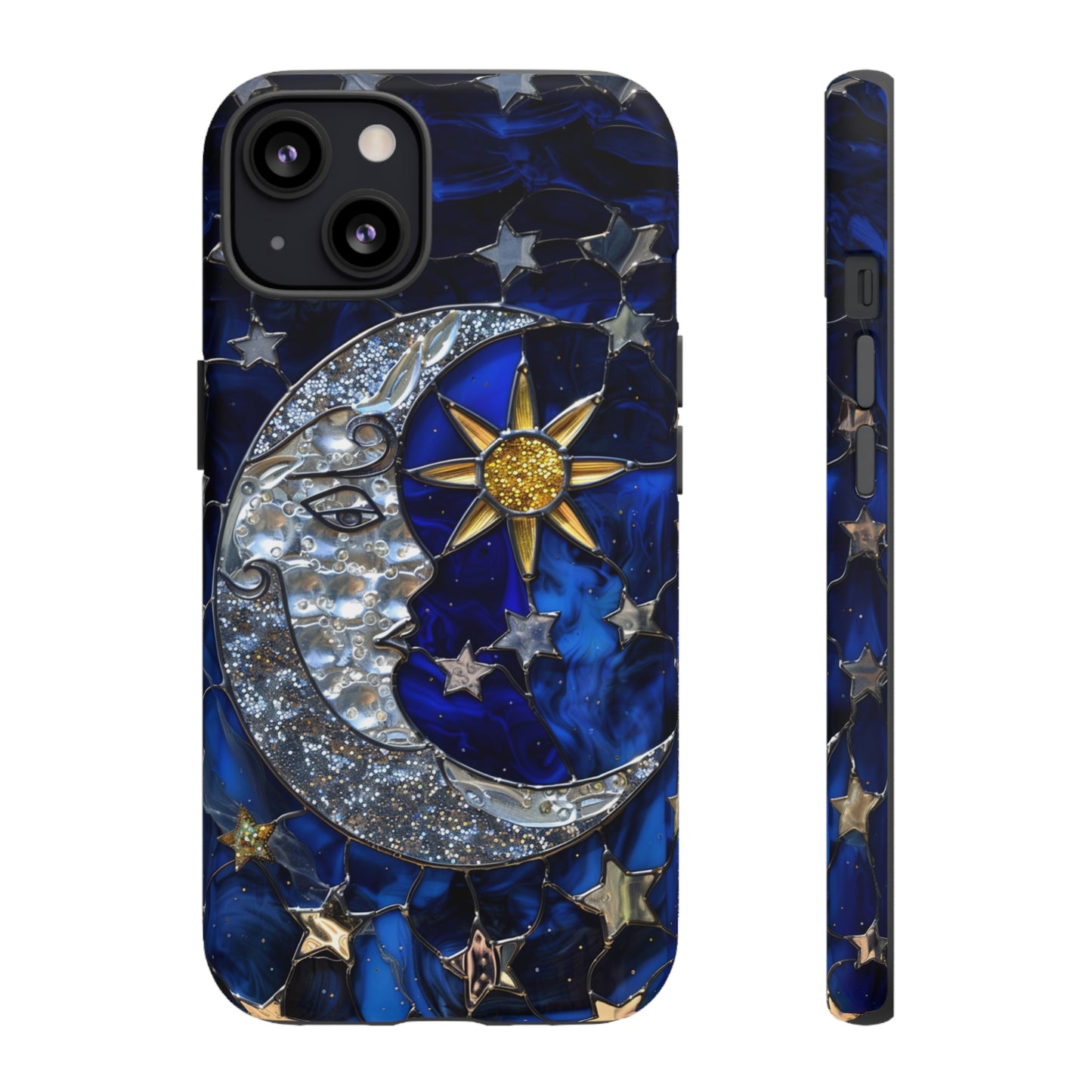 Cosmic Moon & Stars Stained Glass Starry Night Phone Case