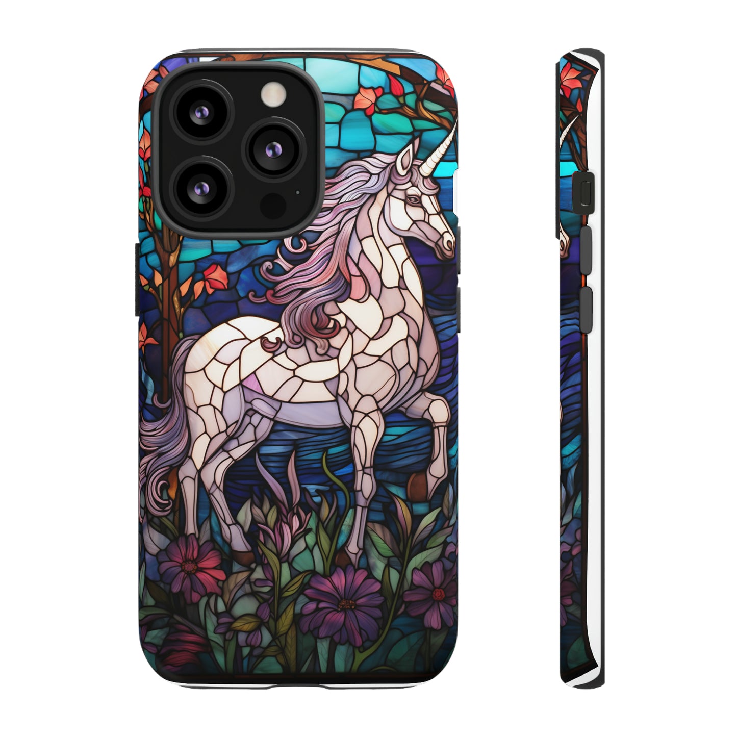 Unicorn Stained Glass iPhone, iPhone Case Retro Samsung Galaxy Phone Tough Case iPhone 15 14 Plus 13 12 7 8 Se Hippie Boho Style