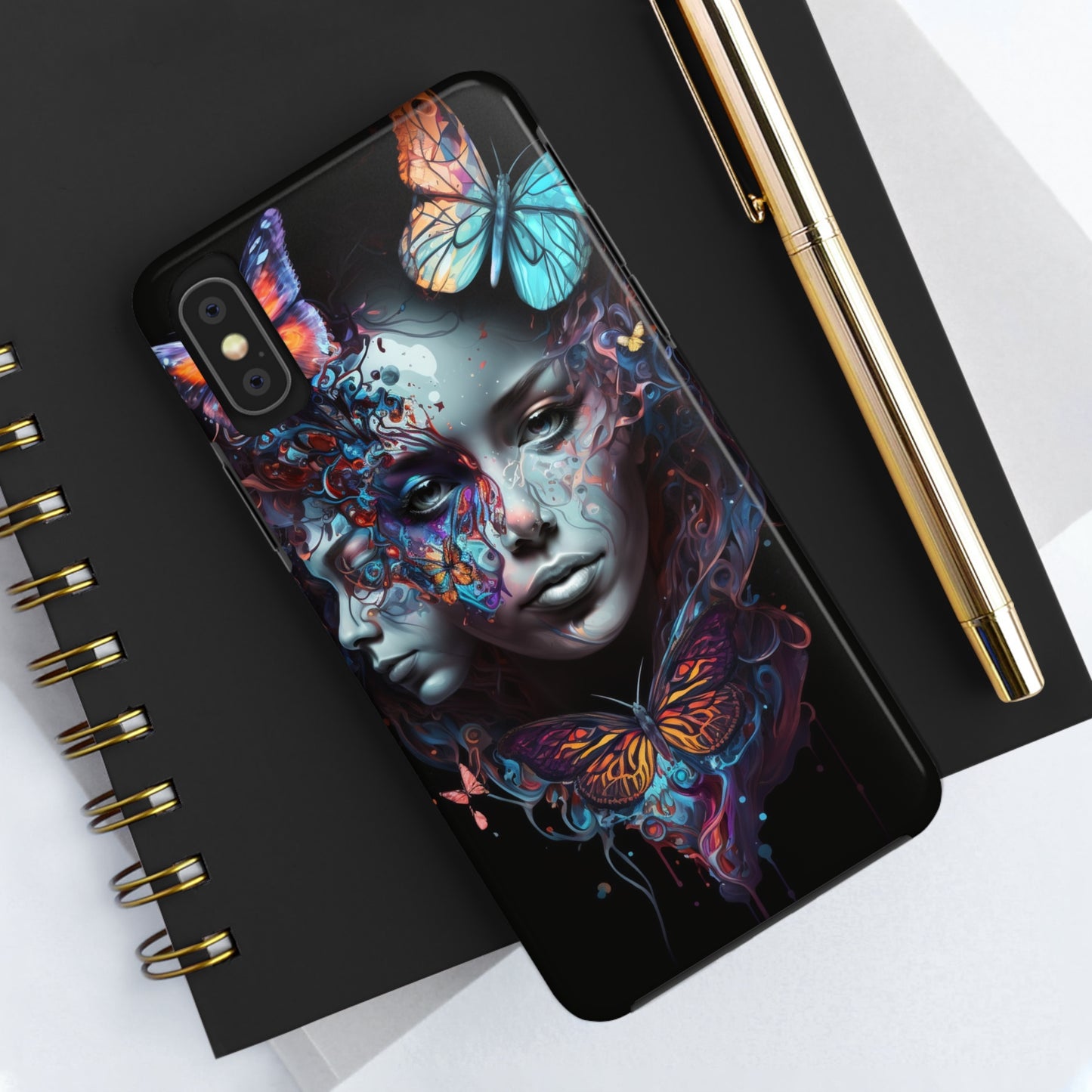 Synthwave Butterfly Girl Trippy Fantasy Art iPhone Case | Embrace the Futuristic Vibe with Whimsical Artistry