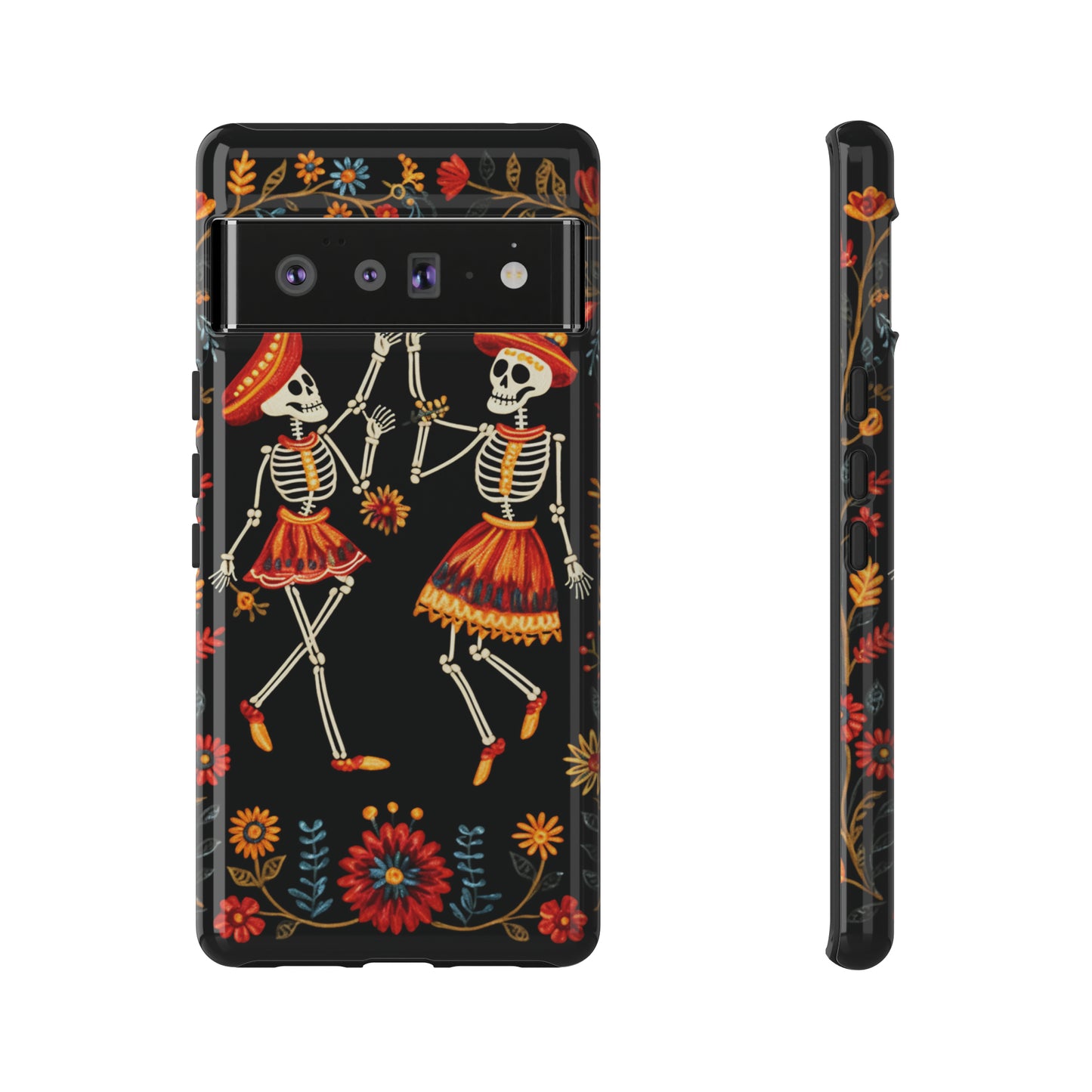 Dead Can Dance, iPhone 15 case, Floral Embroidery Skeletons | Whimsical Dance of the Departed for Google Pixel, iPhone & Samsung Galaxy