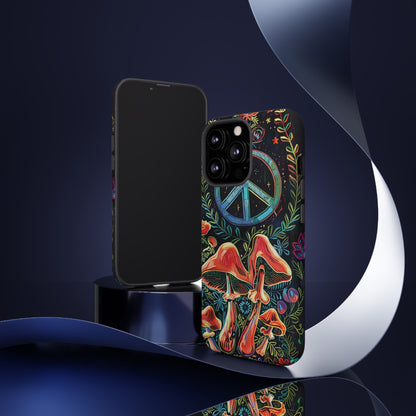 Embroidery Style Magic Mushrooms and Peace Sign Phone Case