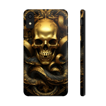 iPhone 14 Case Dark Elegance: Gold Skulls and Snakes Tough iPhone Case | An Edgy Goth Delight