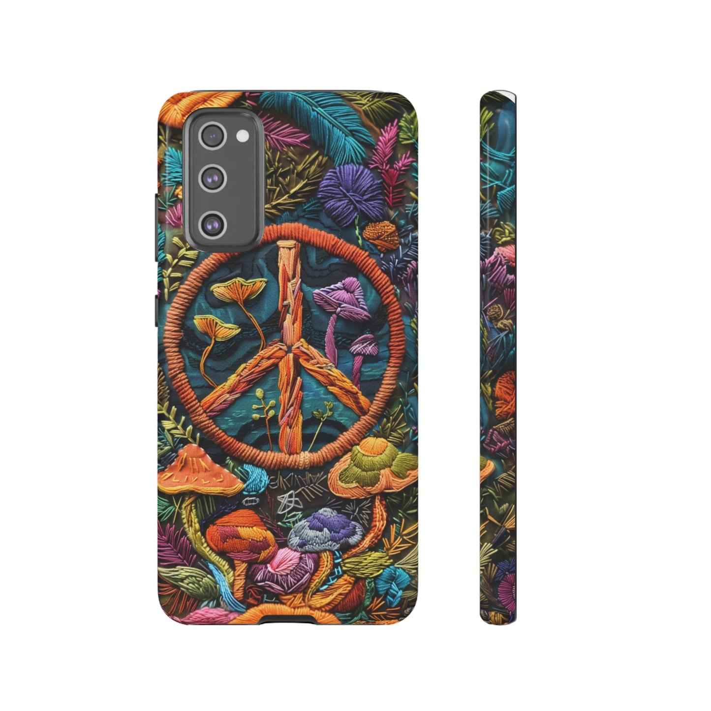 Embroidery Style Magic Mushrooms and Peace Sign Phone Case