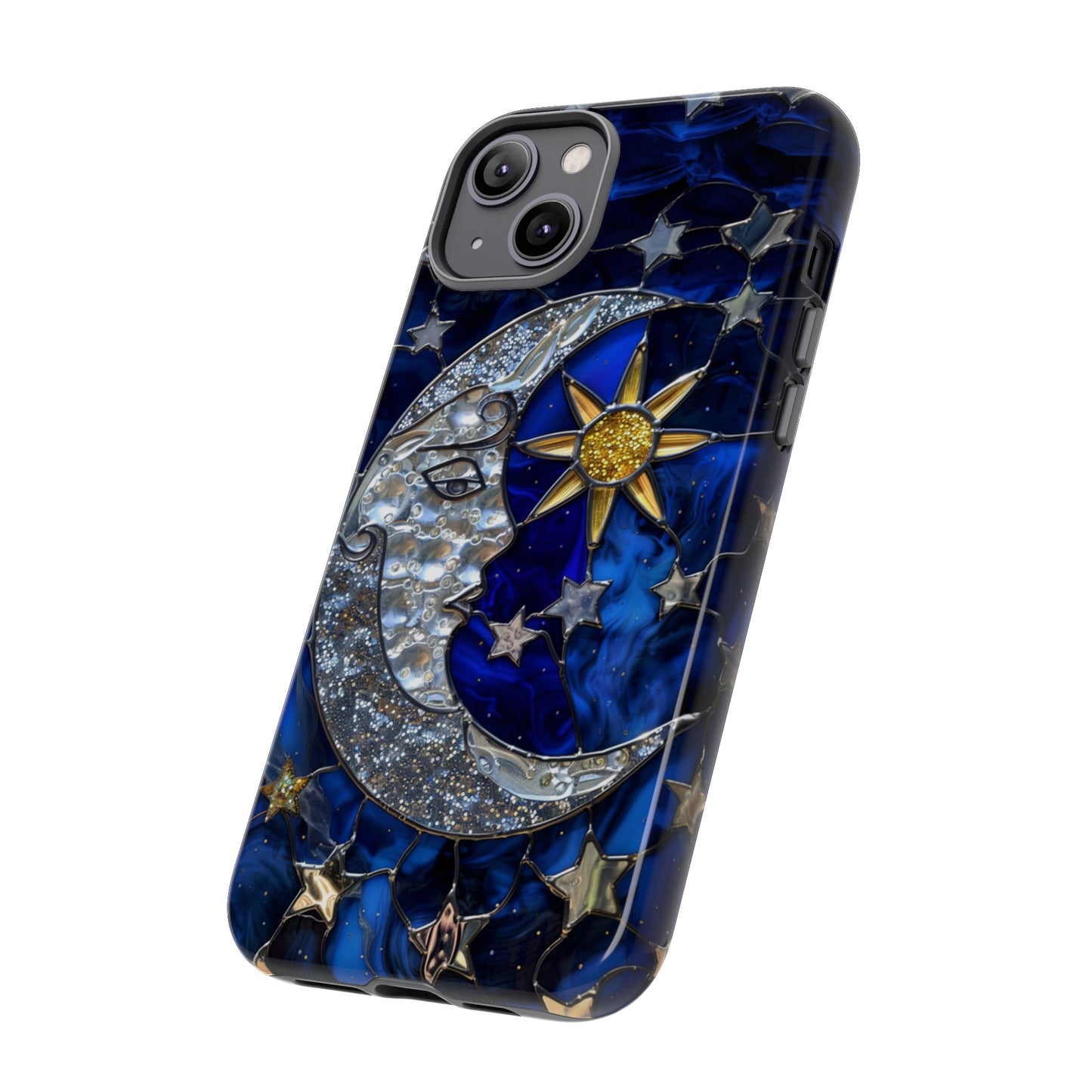 Cosmic Moon & Stars Stained Glass Starry Night Phone Case