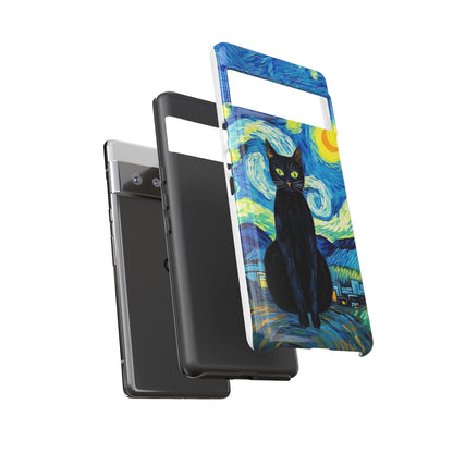 Starry Night Van Gogh Black Cat iPhone, Samsung Galaxy, Google Pixel  Case | Embrace Artistic Whimsy and Feline Charm