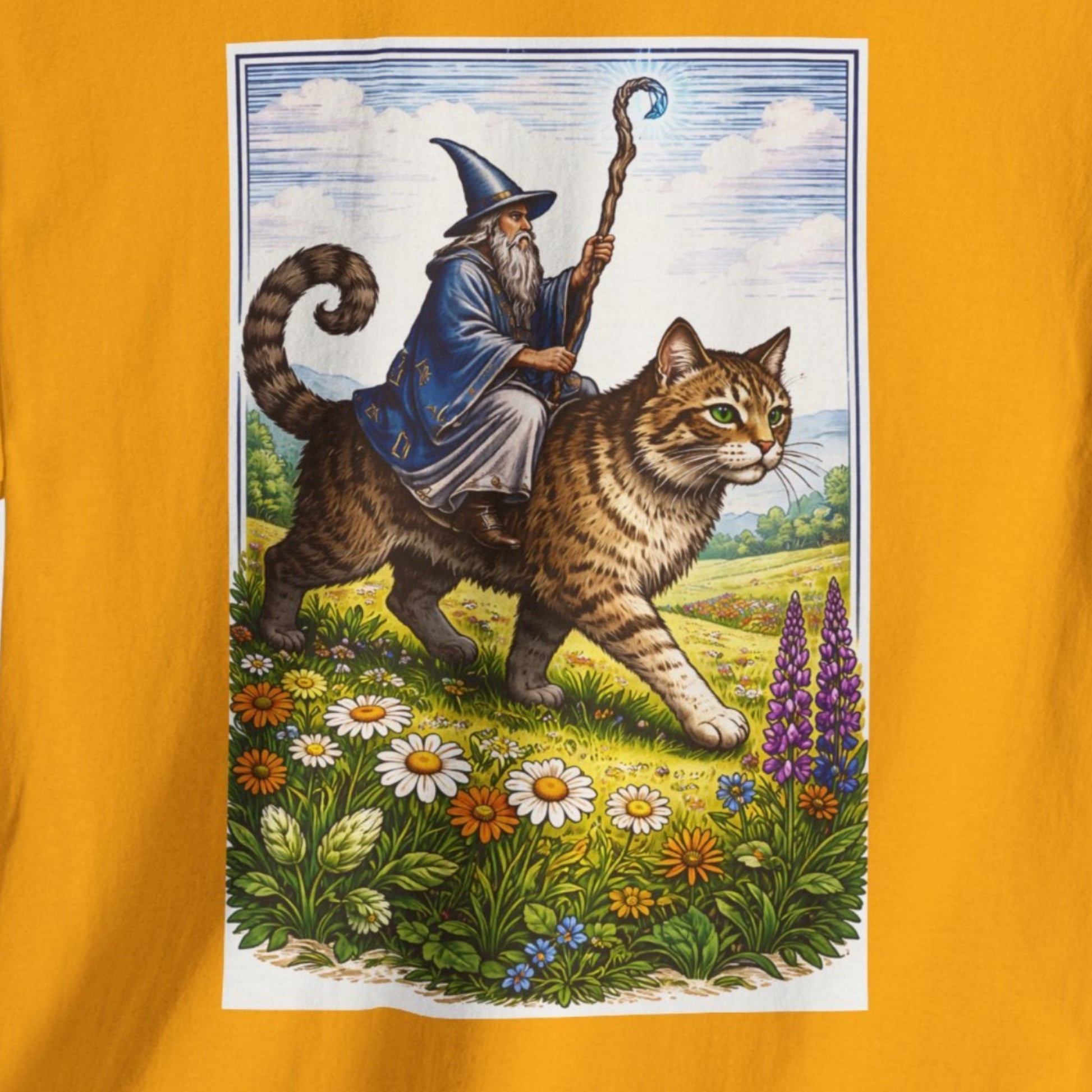 wizard cat rider vintage fantasy t shirt