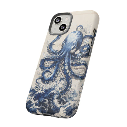 Vintage Japanese Art Style Blue Octopus and Waves Phone Cover