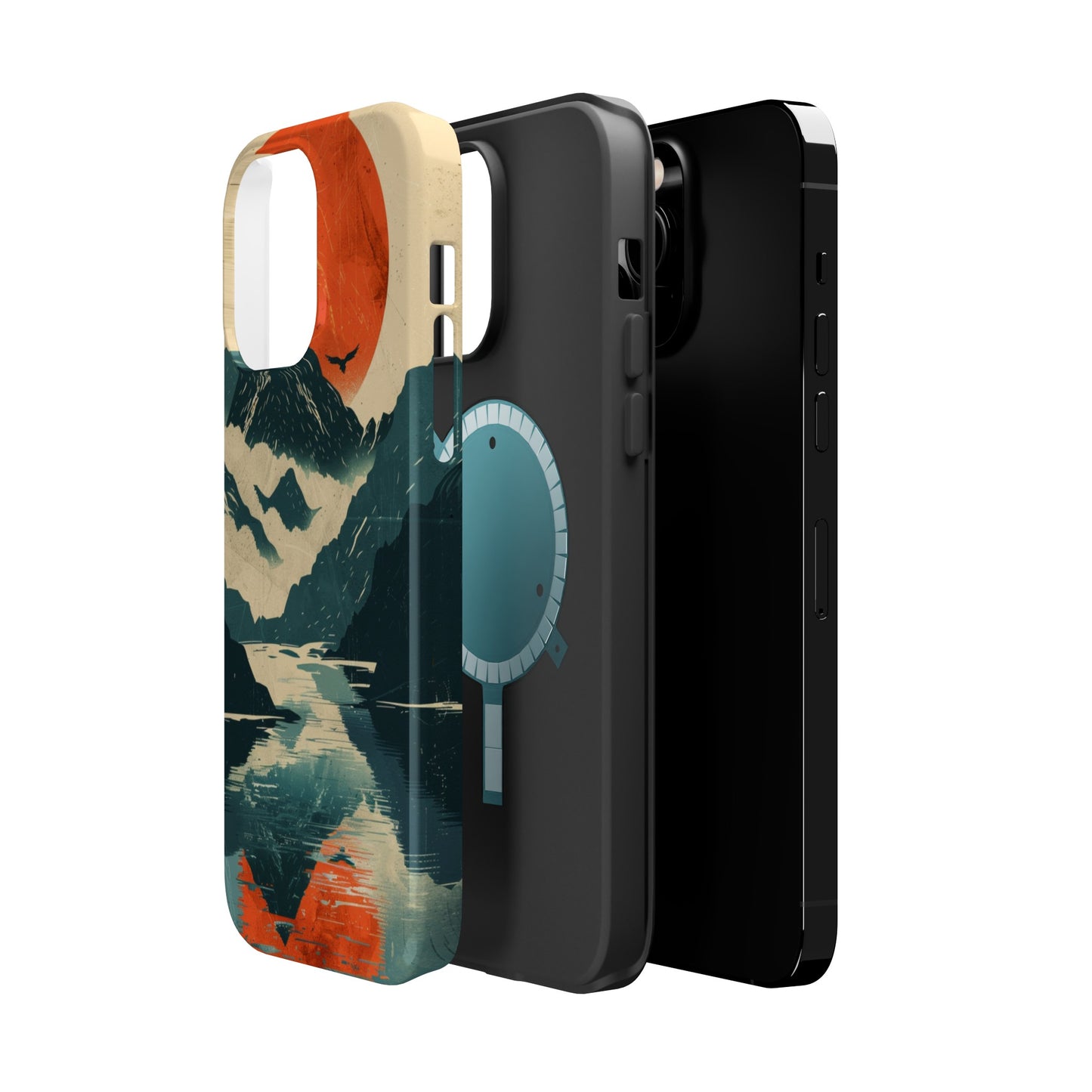 Retro iPhone Case Mountain Sunset Lake Reflection MagSafe Phone Case