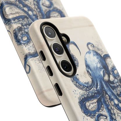 Vintage Japanese Art Style Blue Octopus and Waves Phone Cover