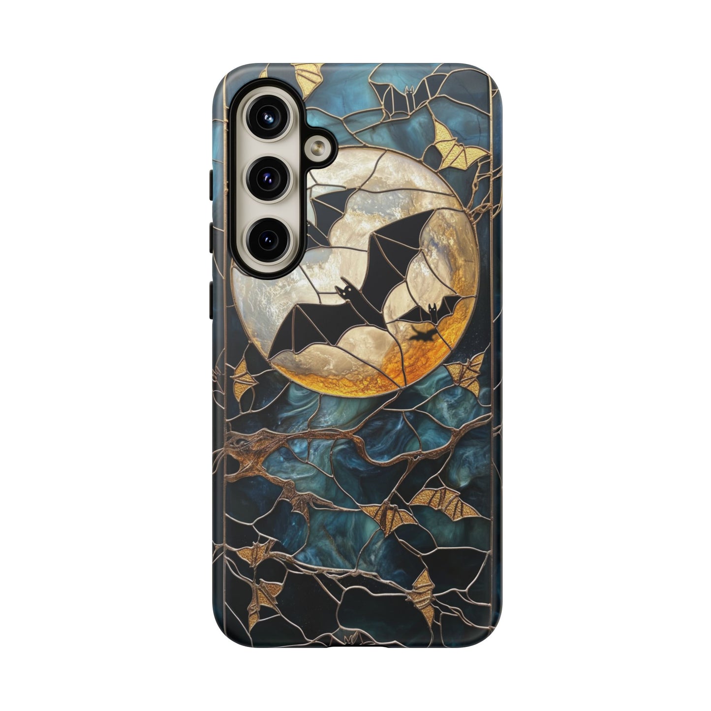 Halloween Phone Case Bats Stained Glass Style Spooky Moon Phone Cover