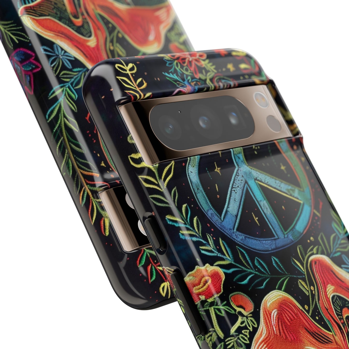 Embroidery Style Magic Mushrooms and Peace Sign Phone Case