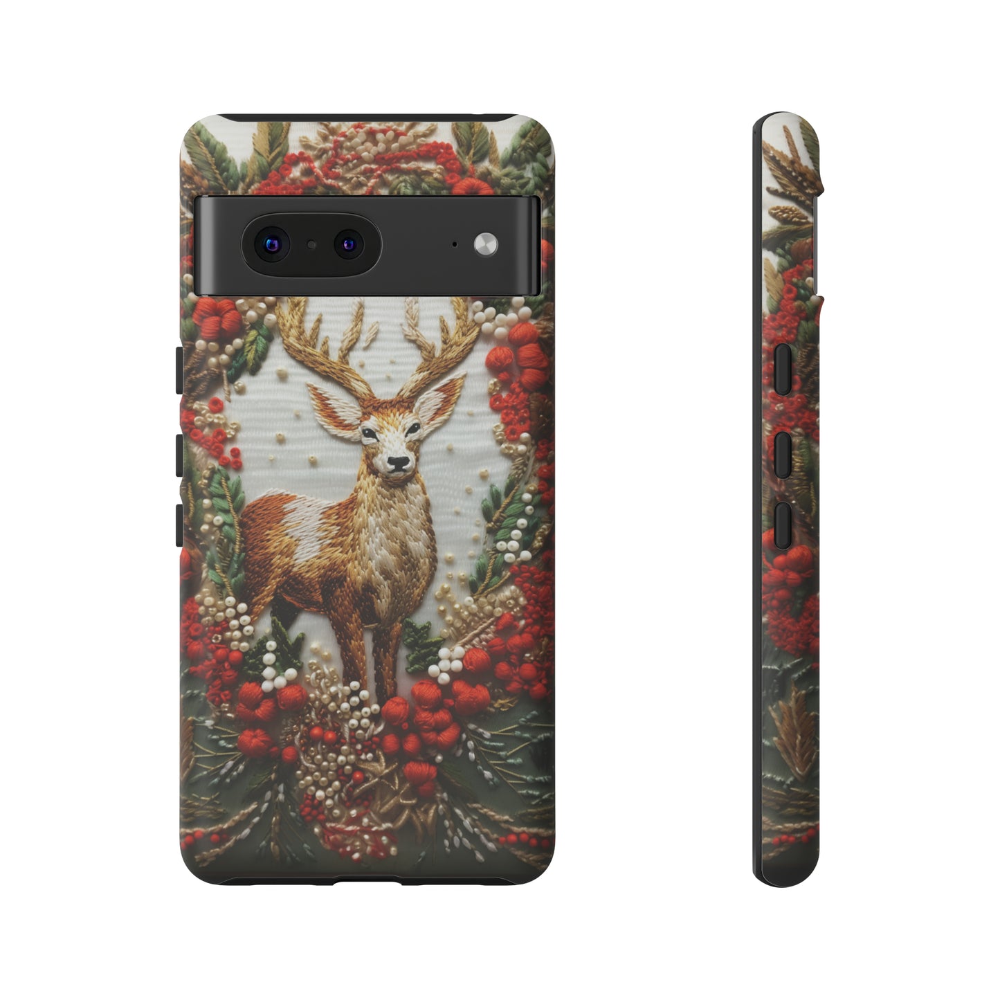 Embroidery Christmas Deer Floral Phone Case
