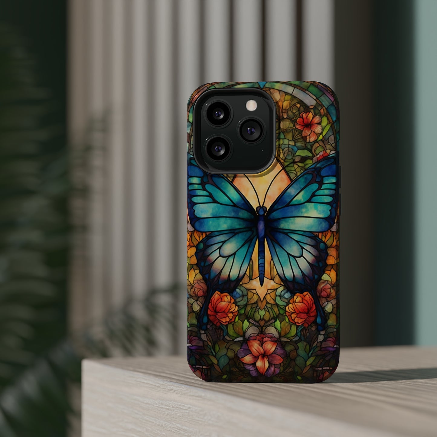 Butterfly Stained Glass MagSafe iPhone Case | Floral Aesthetic Art Retro Phone Tough Case iPhone 14 Plus 13 12 7 8 SE Hippie Boho Style