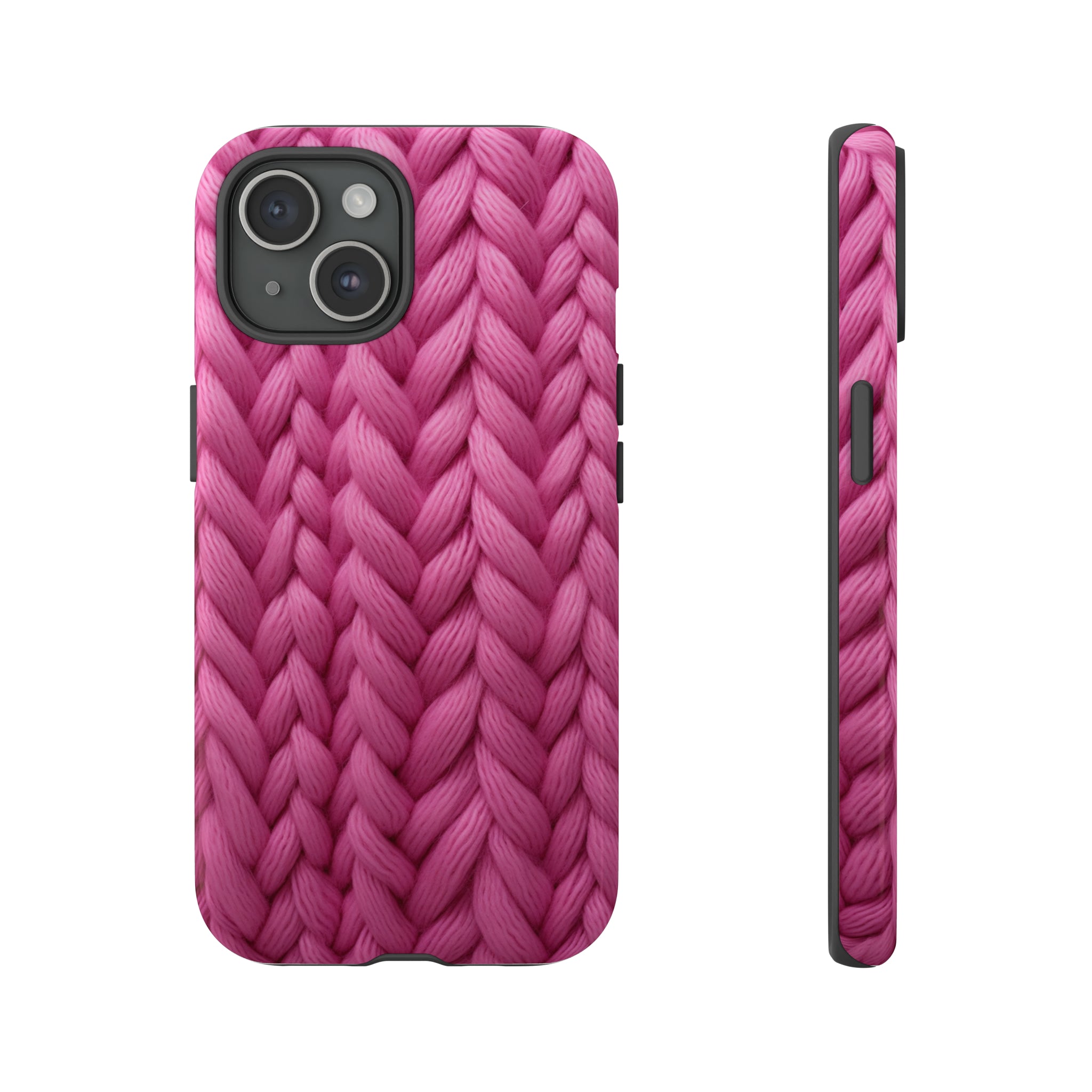 Woven Grid Pattern Pink Yarn Cottagecore Phone Case for iPhone 15