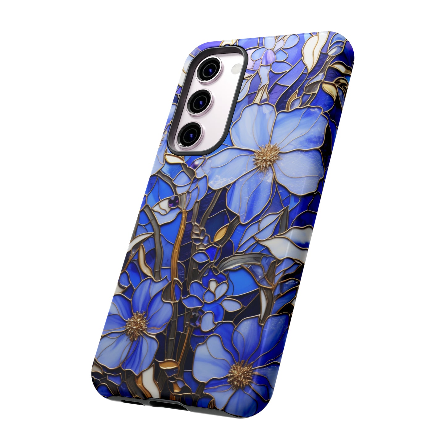 Periwinkle Stained Glass with Gold Inlay Phone Case for iPhone 15, 14, Pro Max, 13, 12 & Samsung Galaxy S23, S22, S21, Google Pixel