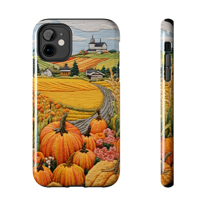 Harvest Hues: Halloween Pumpkin Patch | Embroidered Landscape for iPhone Range