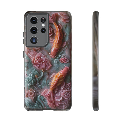 Pink Marble Fish Asian Jade Carving Koi Art Phone Case