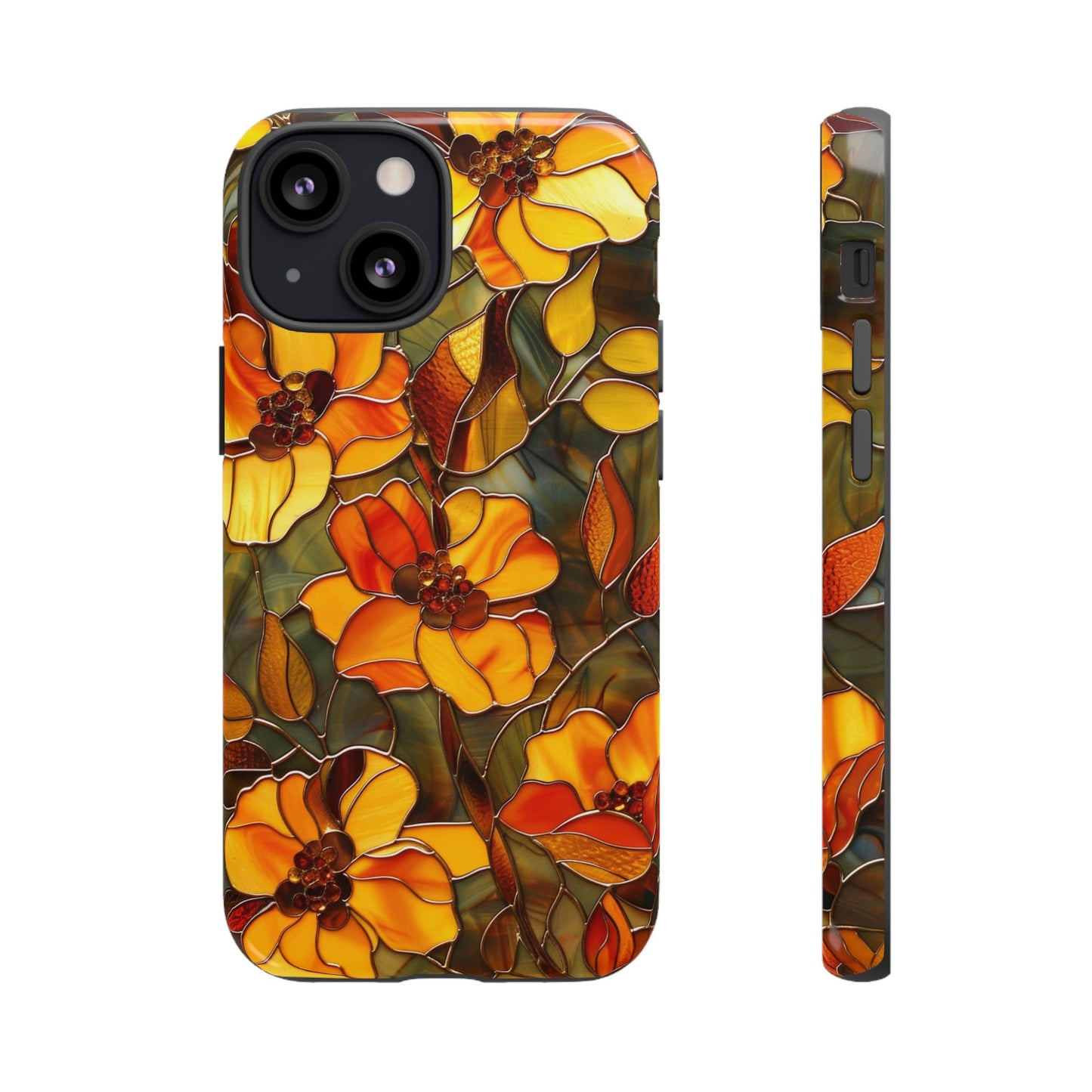 Orange Floral Phone Case Stained Glass Style