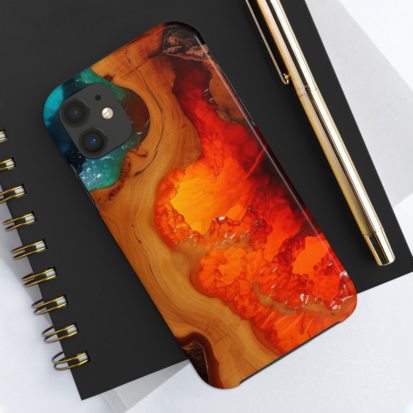 Faux Wood and Colorful Epoxy iPhone Case | Embrace the Beauty of Nature and Vibrant Artistry