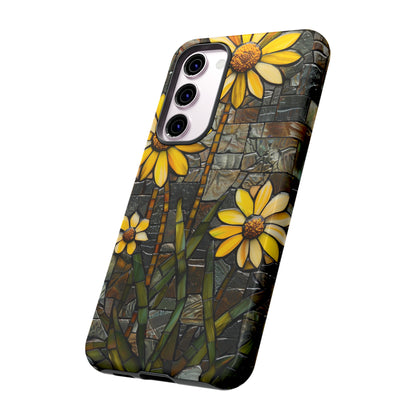 Yellow and Gold Daisy Mosaic Stained Glass Phone Case for iPhone 15, 14, Pro Max, 13, 12 & Samsung Galaxy S23, S22, S21, Google Pixel